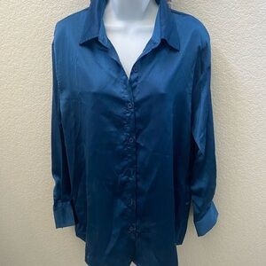 Pretty Garden Colbalt Blue Sateen Loungewear Set Size S New